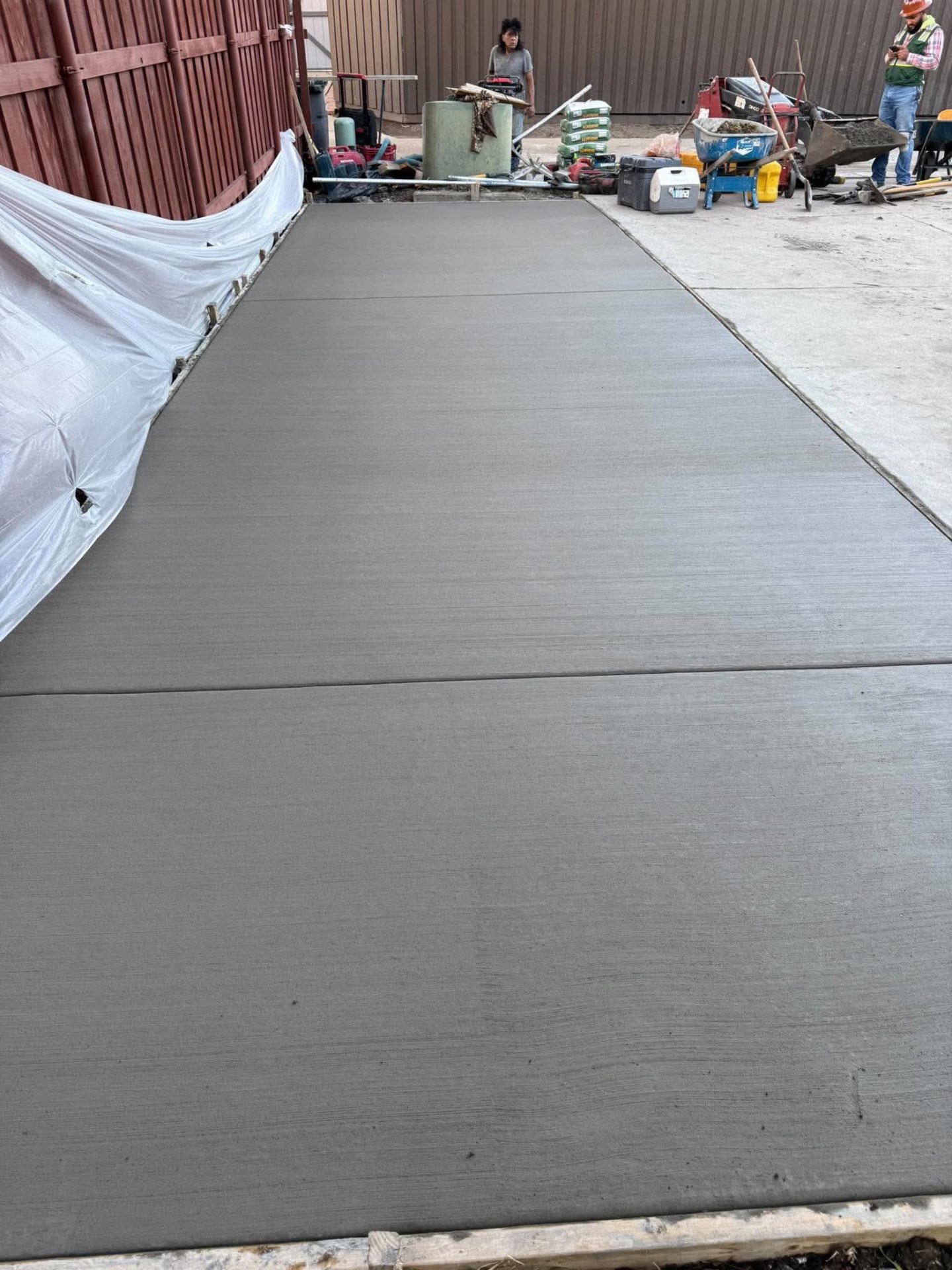 Fresh broom-finish concrete walkway